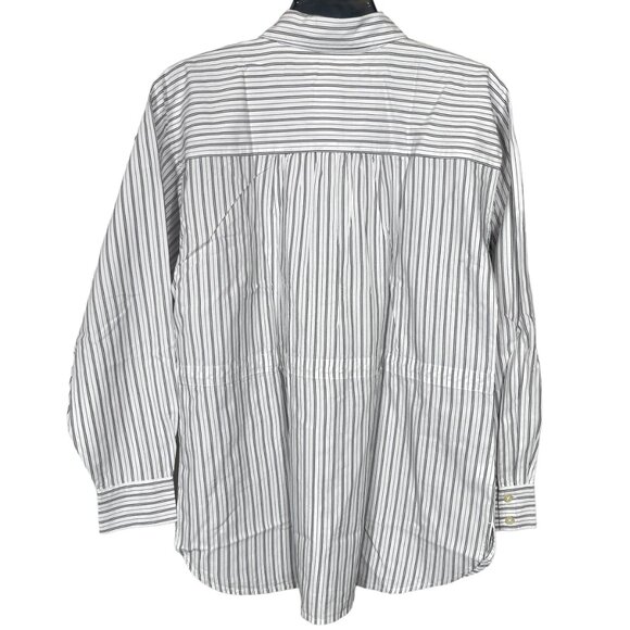 LOFT Striped Drawstring Tunic Shirt Top Small White Gray Business Casual Stretch - Picture 3 of 12